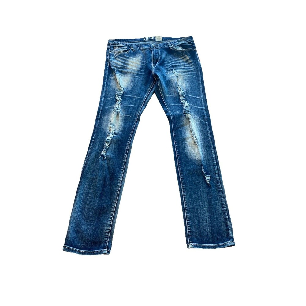 VIP Women's Dark Blue Distressed Torn Jeans Size 17/18